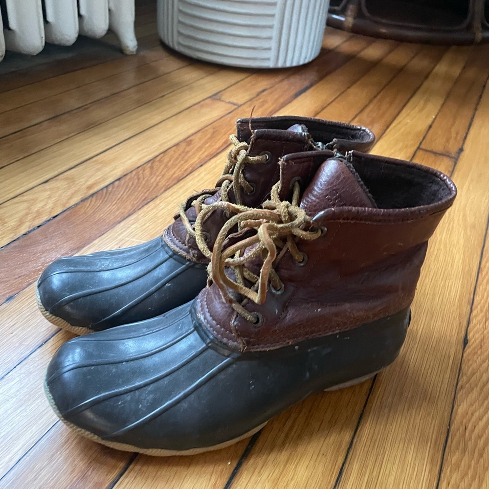LL Bean Duck Boots Brown and Green